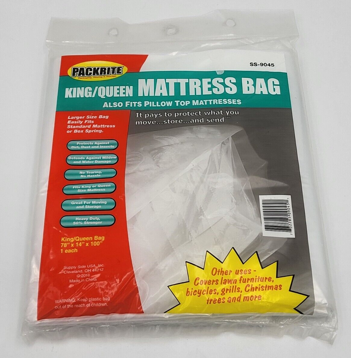 Packrite King/Queen Mattress Bag 78x14x100 Inches 1 Count Heavy Duty – Brand New