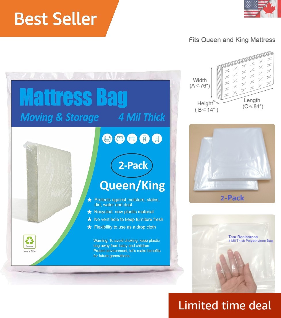 4 Mil Extra Thick Mattress Bags for Moving & Storage – Queen/King Size (2 Pack)
