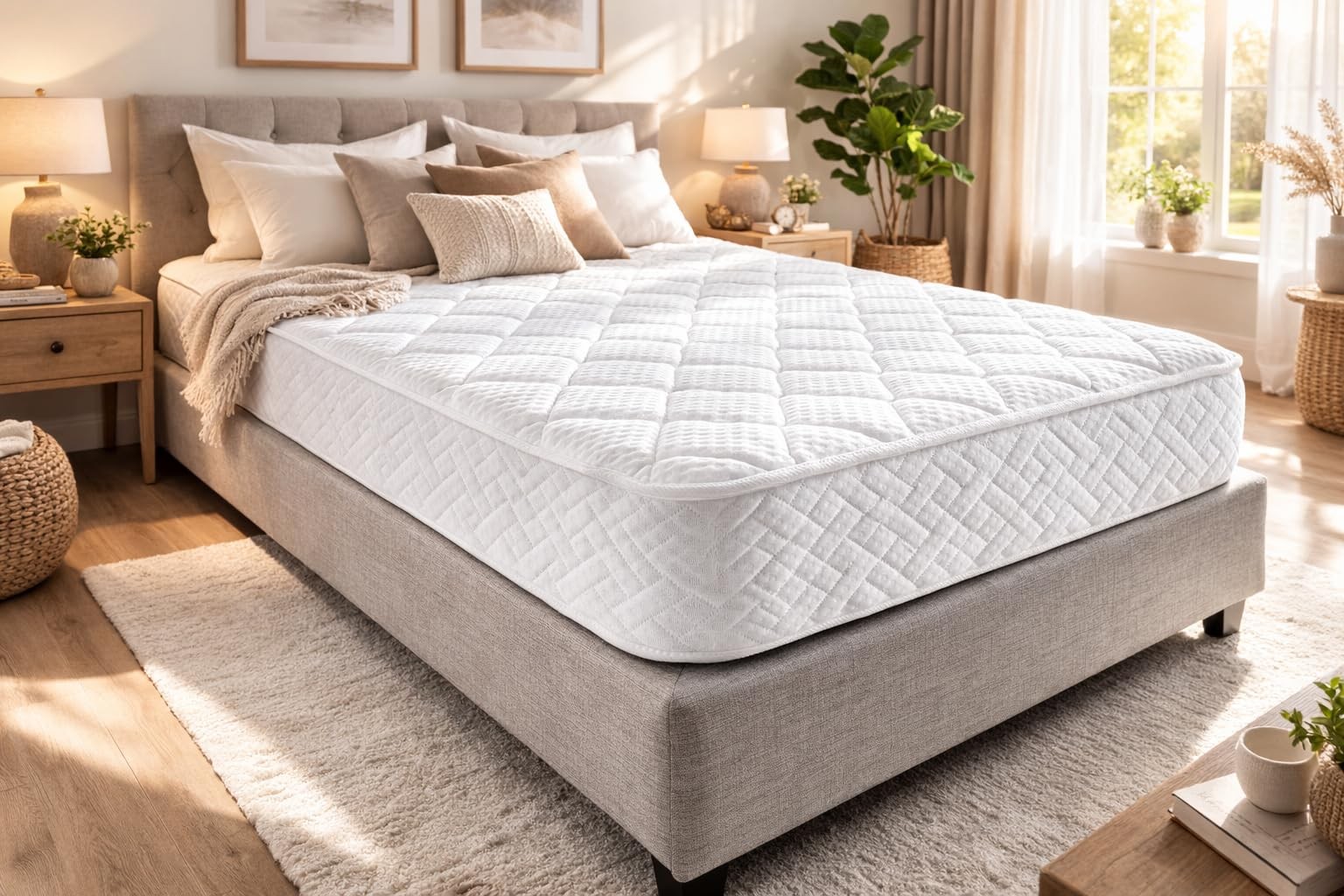 Queen Mattress 10 Inches White – Comfort Plush Euro Pillow Top Cool Memory Fo…