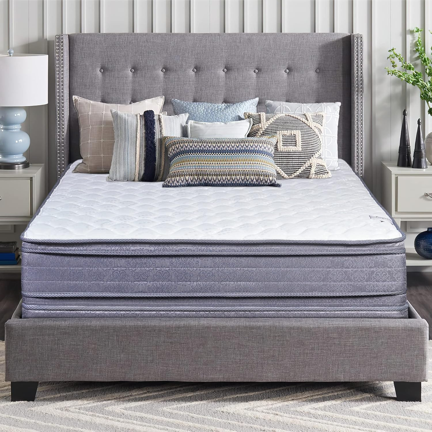 12″ Plush Hybrid Euro Top Mattress & 8″ Box Spring Set, Twin, White