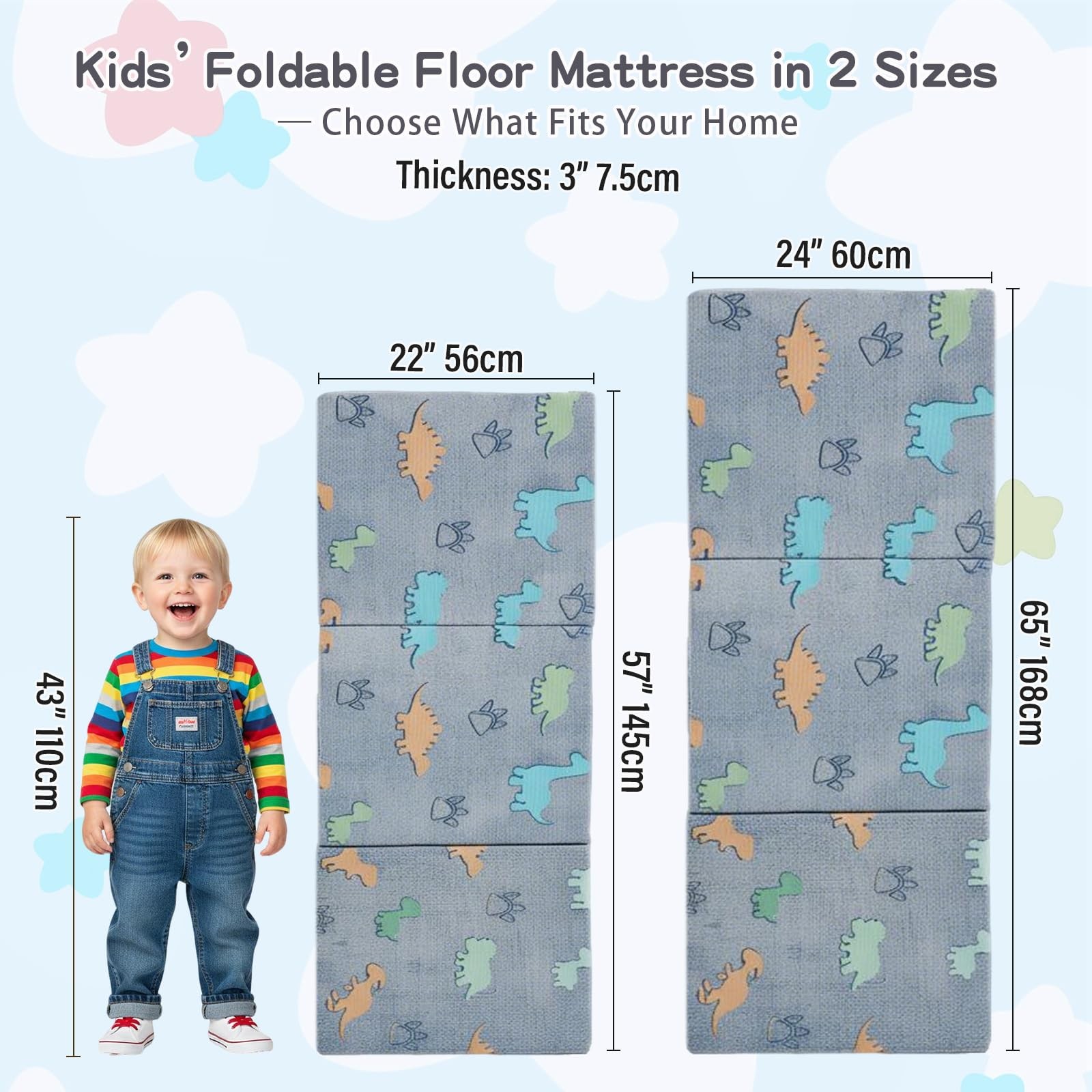 Foldable Floor Mattress for Kids-Glow in The Dark Toddler Nap Mat with Storag…