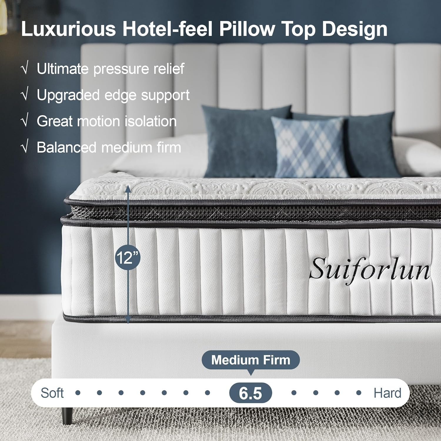 12″ King Gel Memory Foam Hybrid Mattress with 7 Zone Support & Pillow Top