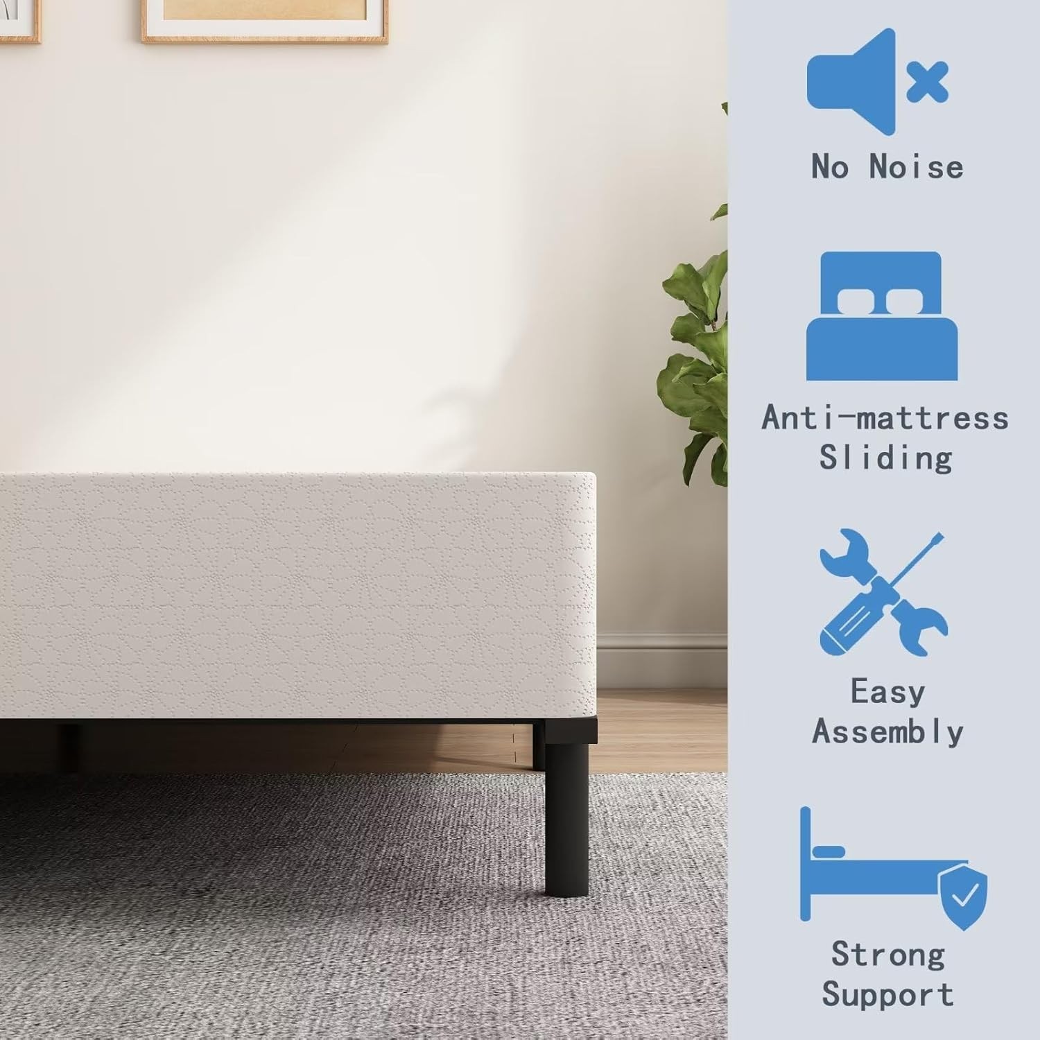 Heavy Duty Metal Box Spring Queen 5 Inch Capacity Non-Slip Noise-Free Support