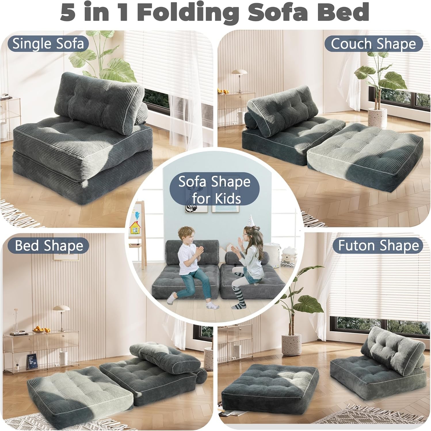 Folding Sofa Bed,Convertible Sleeper Chair for Adults, Bed Grey