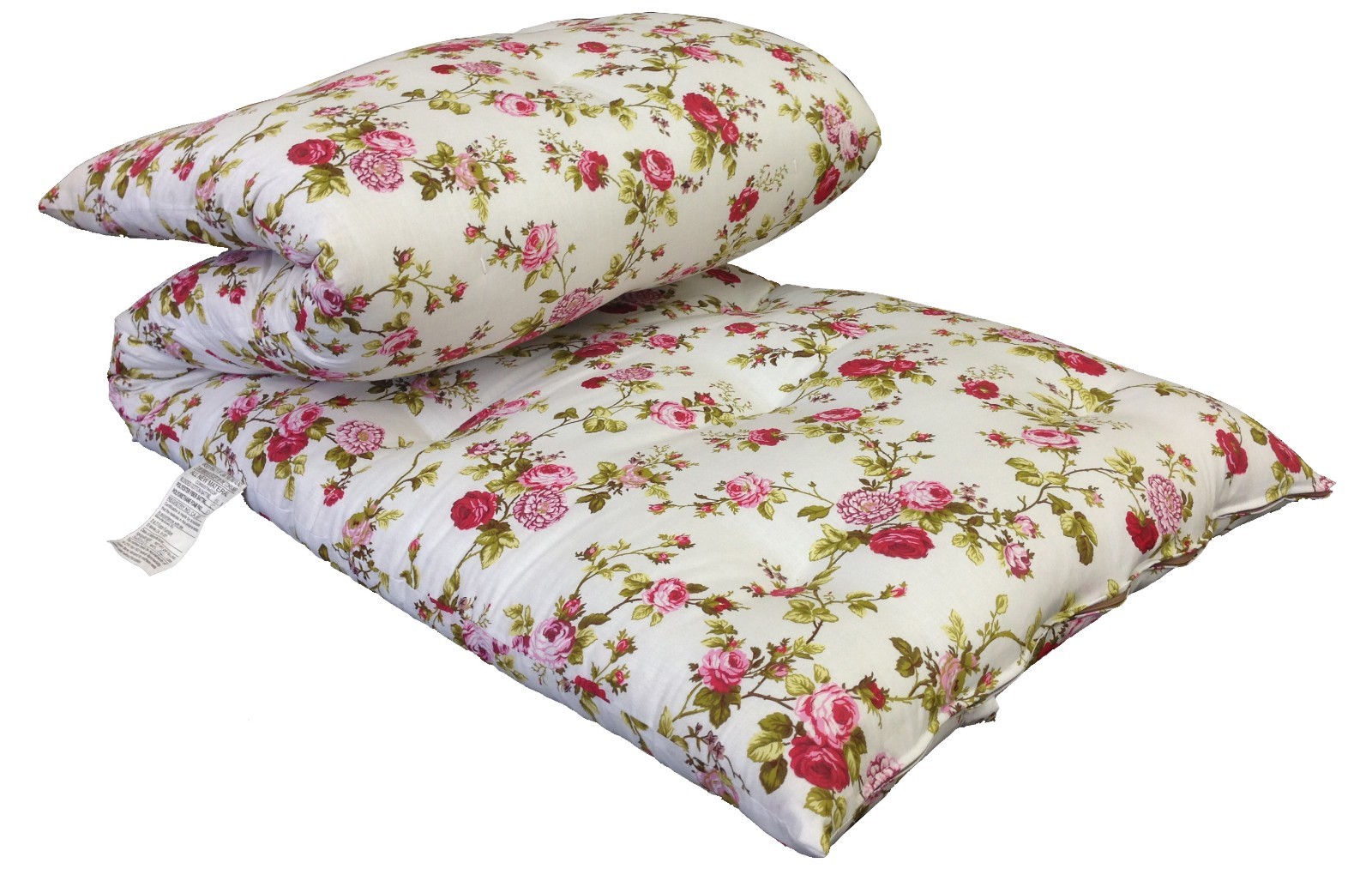 Red Roses White Traditional Japanese Floor Rolling Futon Mattress, Thai Mat