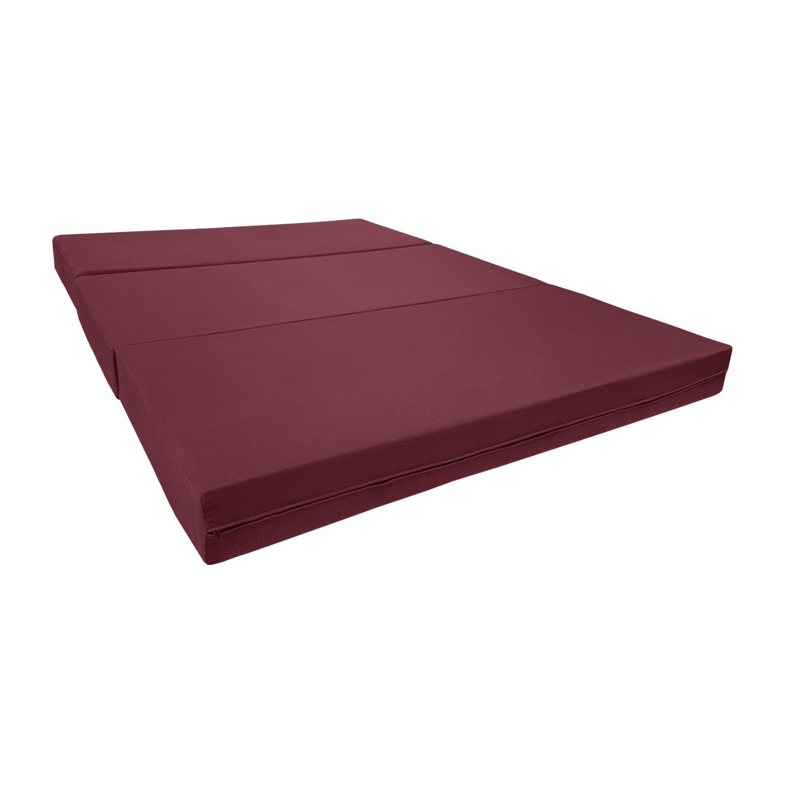 Queen Burgundy Trifold Foam Bed, Folding Mattress 6 x 60 x 80, 1.8 lbs Density