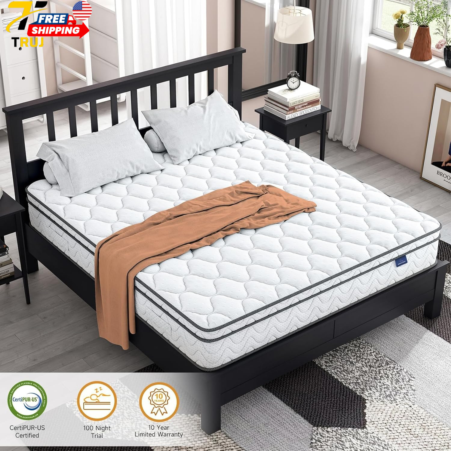 Twin XL Mattress 10 Inch Hybrid XL Twin Mattress in a Box Extra Long Twin Inn