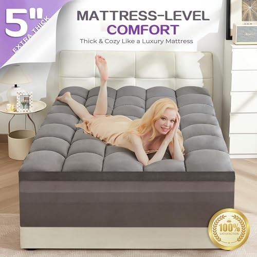 Dual Layer 5 Inch Memory Foam Mattress Topper Size, 3 Inch Gel Queen Dark Gray