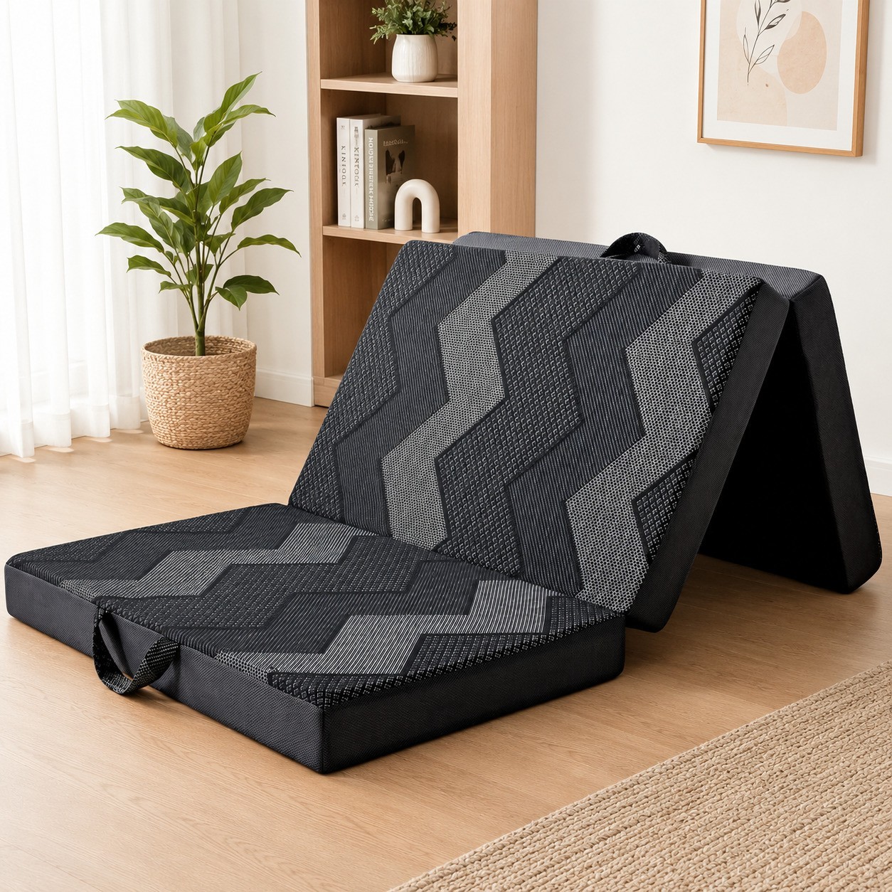 4in Trifold Memory Foam Mattress Folding Floor Bed Camping Guest Mattress (A043)