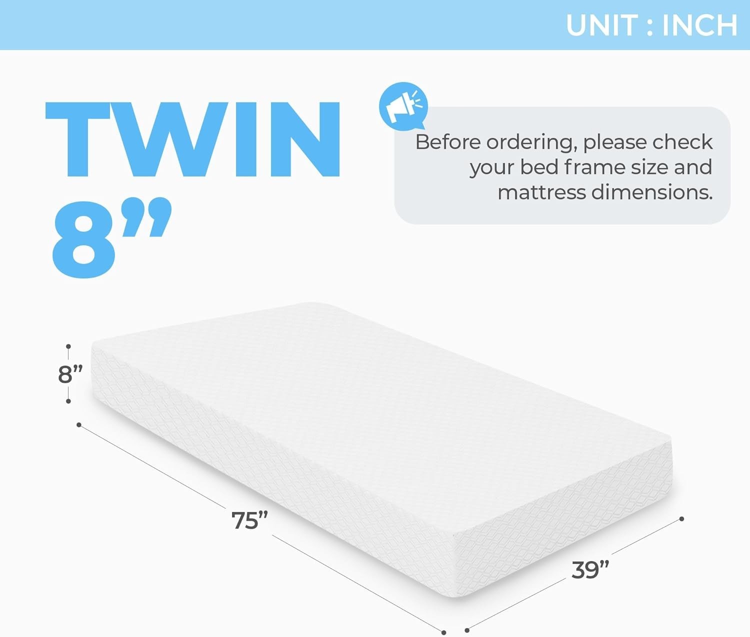 Twin Mattress 8 Inch Gel Memory Foam Medium Firm Cooling CertiPUR Foam