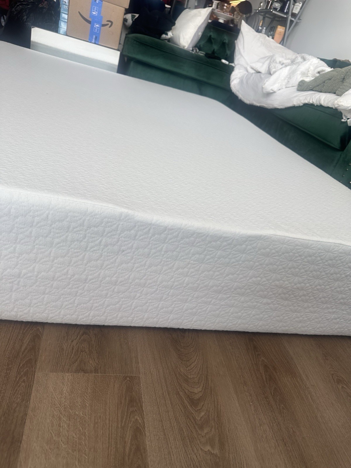 White Fabric Rectangle Mattress Geometric Pattern for Adults Bedroom