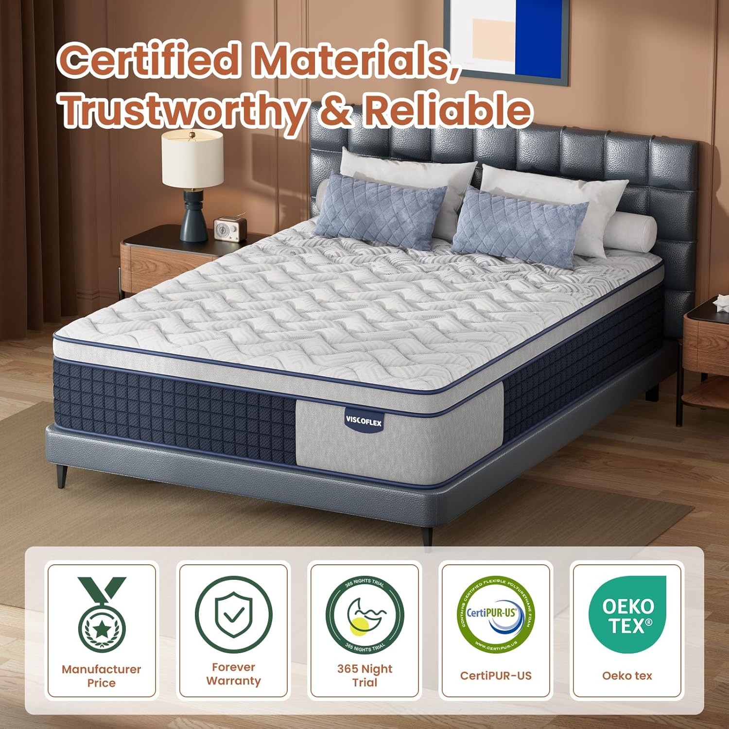 Extra Firm Queen Mattress 14 Inch, Deep Sleep Hybrid Mattress for Lumbar