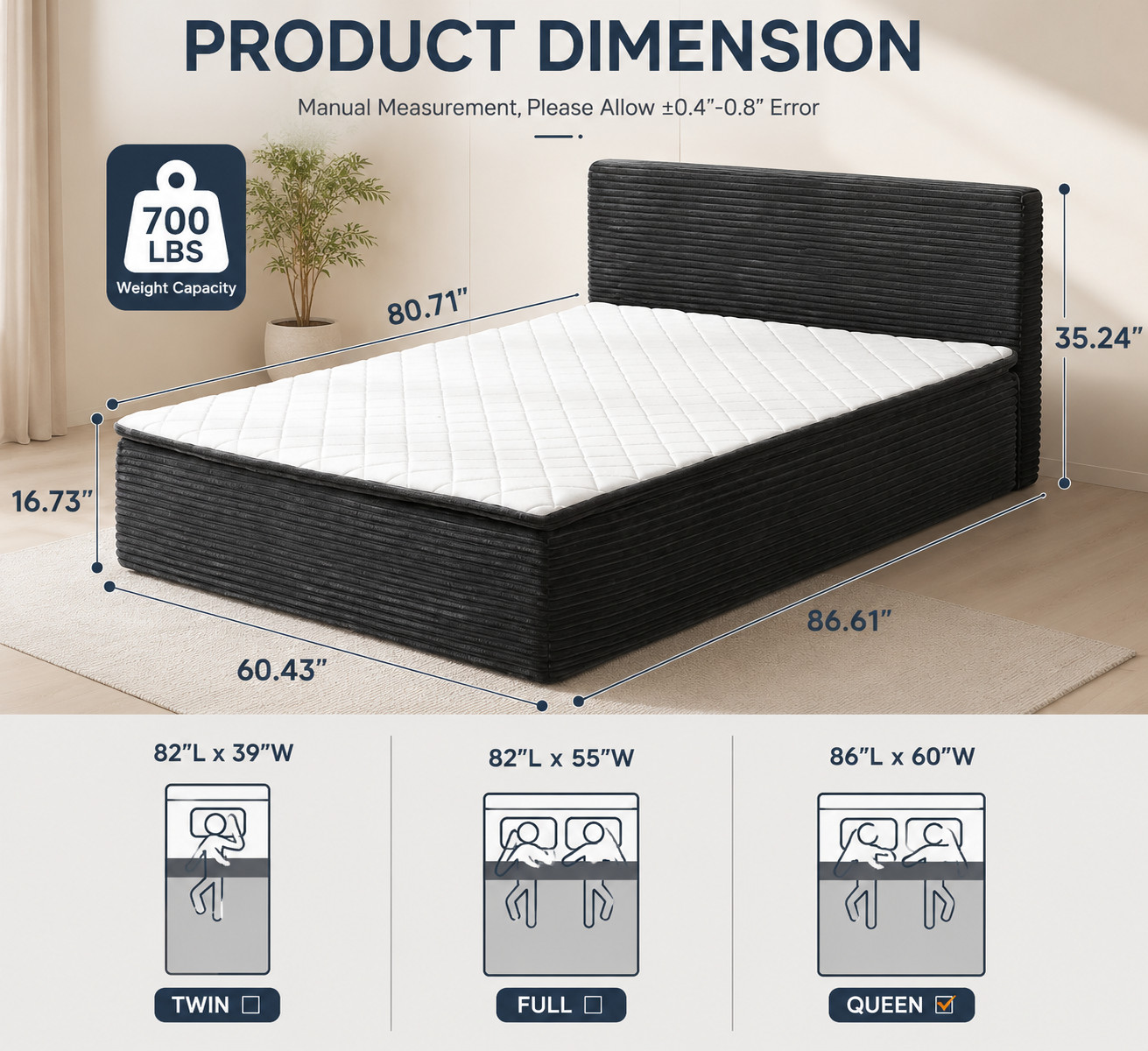 Queen Boneless Bed Floor Mattress Hybrid Foam Spring Guest Bed – No Frame Needed