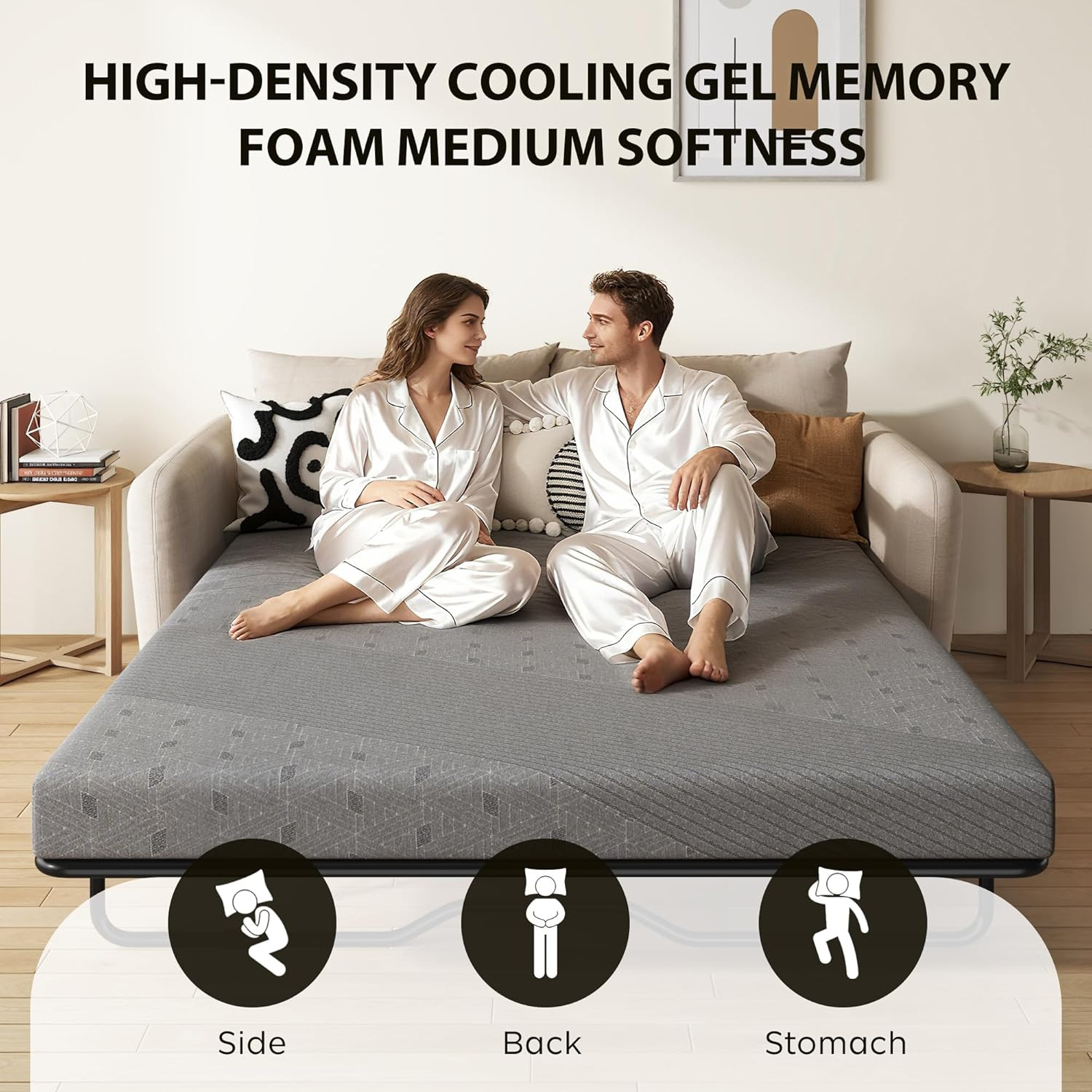 4″ Gel Memory Foam Sofa Cushion with Removable Cover & Non-Slip Bottom