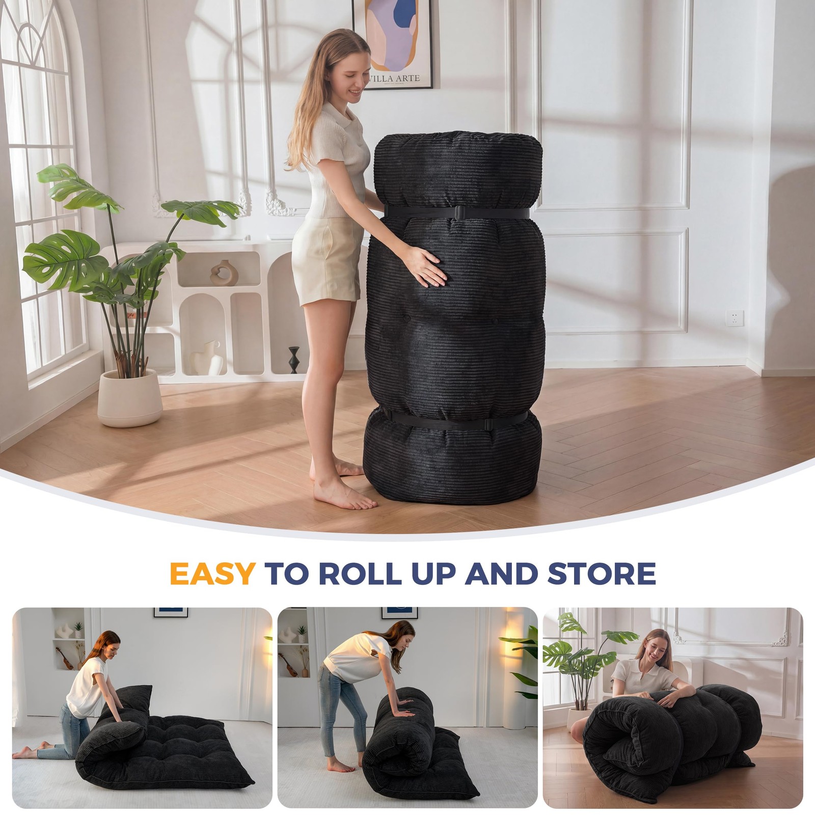 6″ Japanese Floor Mattress, Foldable Futon Mattress Queen Size, Tufted Roll U…