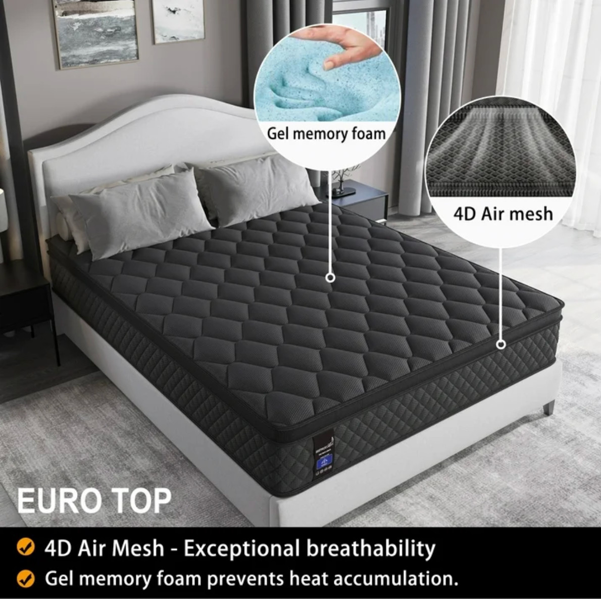 14″ Colchones King Size De Espuma 14 Pulgadas Gel Memory Foam Hybrid Mattress