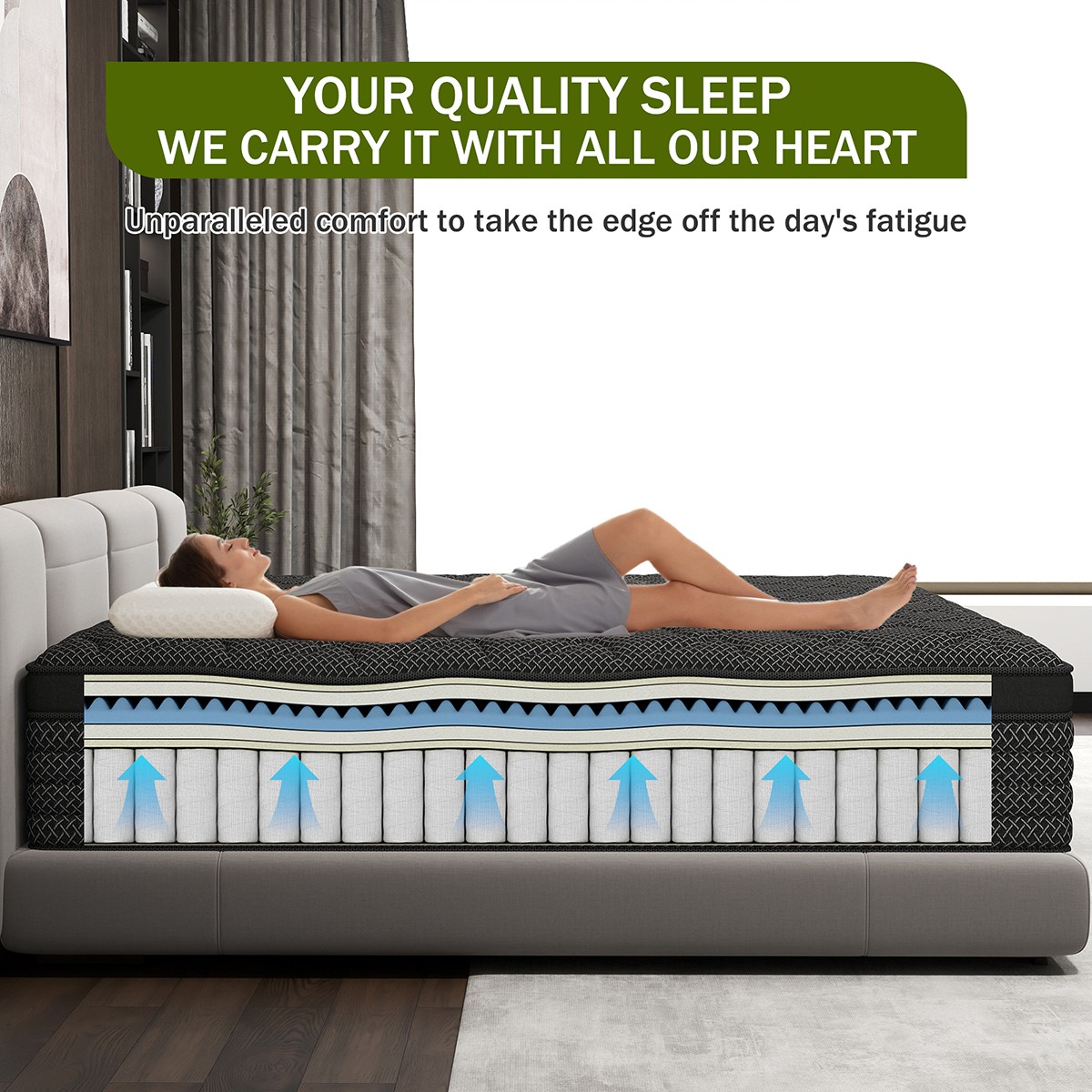 12″14″ Hybrid Mattress In A Box Gel Memory Foam Innerspring Twin Full Queen King