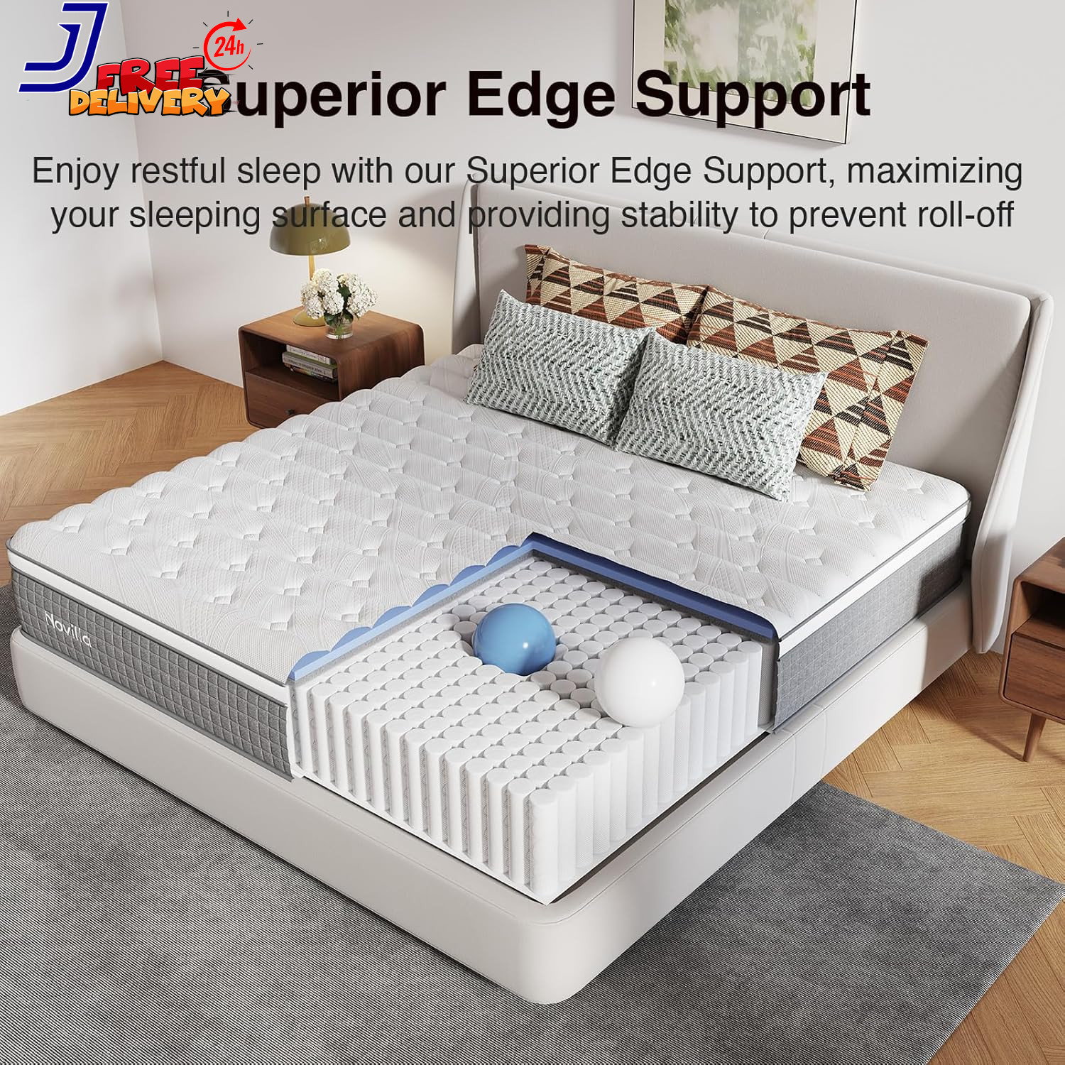 Mattress Queen 12 Inch Hybrid Cooling Gel Memory Foam Grey NAMS12QGYV36 Novilla