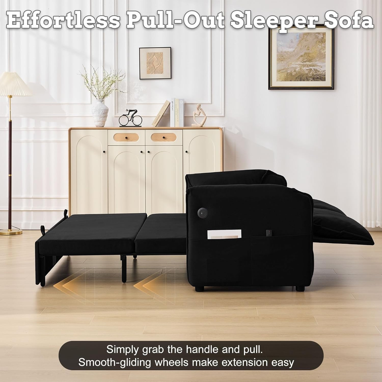 63″ Pull Out Sofa Bed, 3-in-1 Convertible Futon Loveseat Queen Sleeper