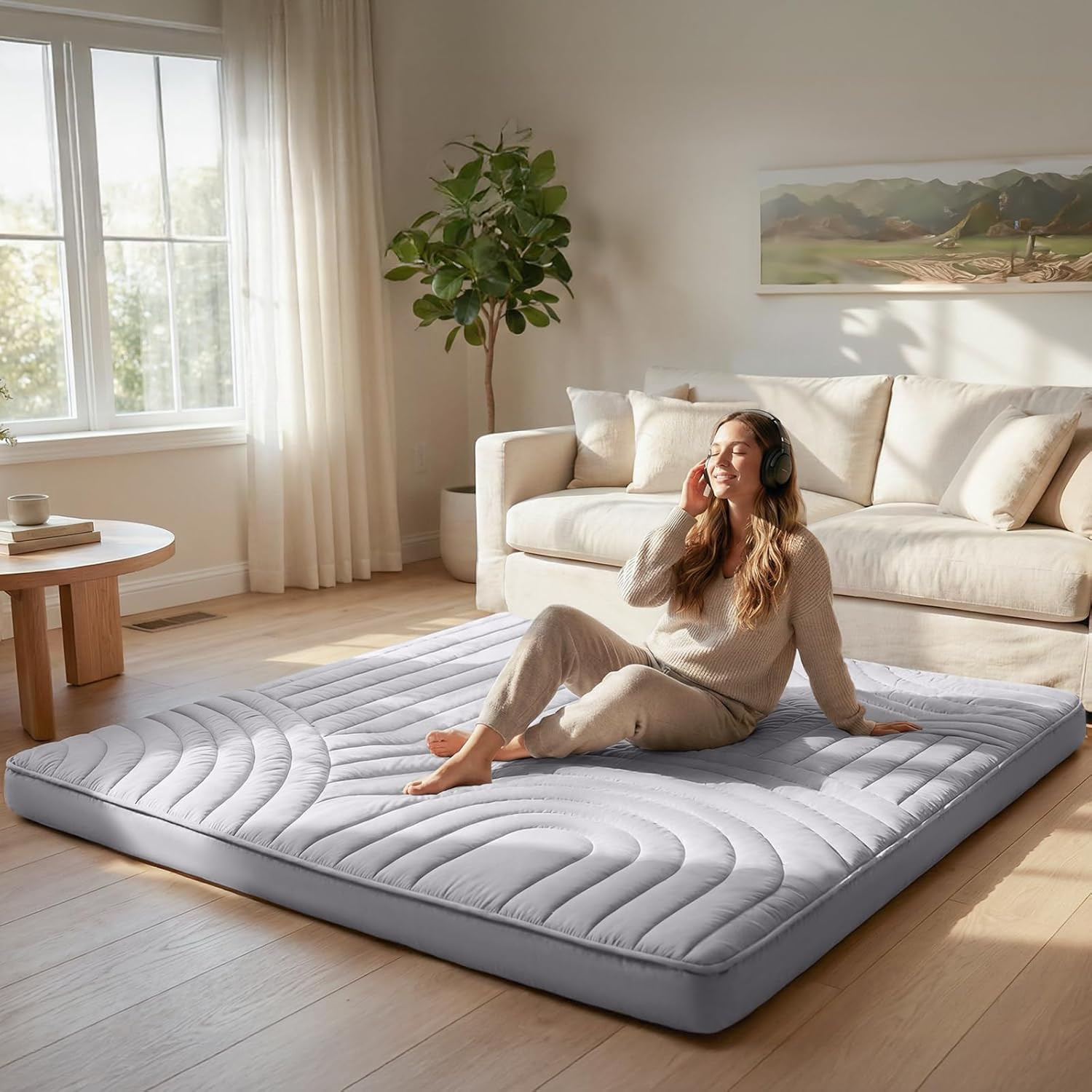 Thick Japanese Floor Futon Mattress, Portable & Washable for Adults & Kids