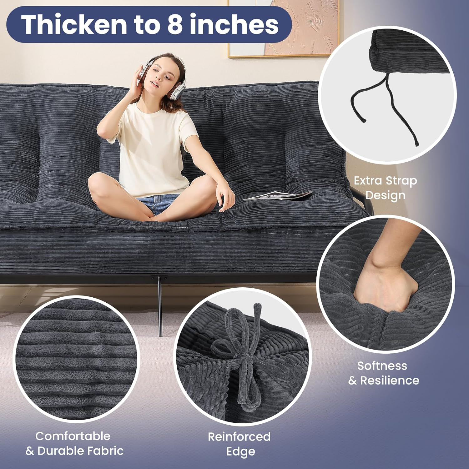 8 Futon Mattress Full Size Thick Futons Sofa Couch Bed Sleeper Sofa Bed Floor