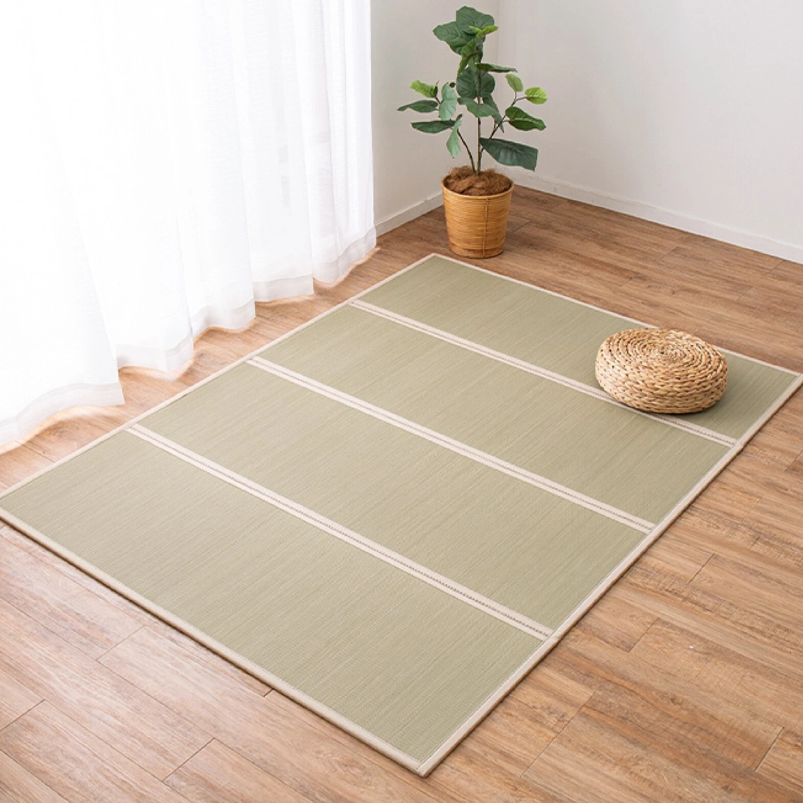 HAGIHARA Tatami Mattress Queen Japanese rush grass Futon mat Foldable Beige 2607