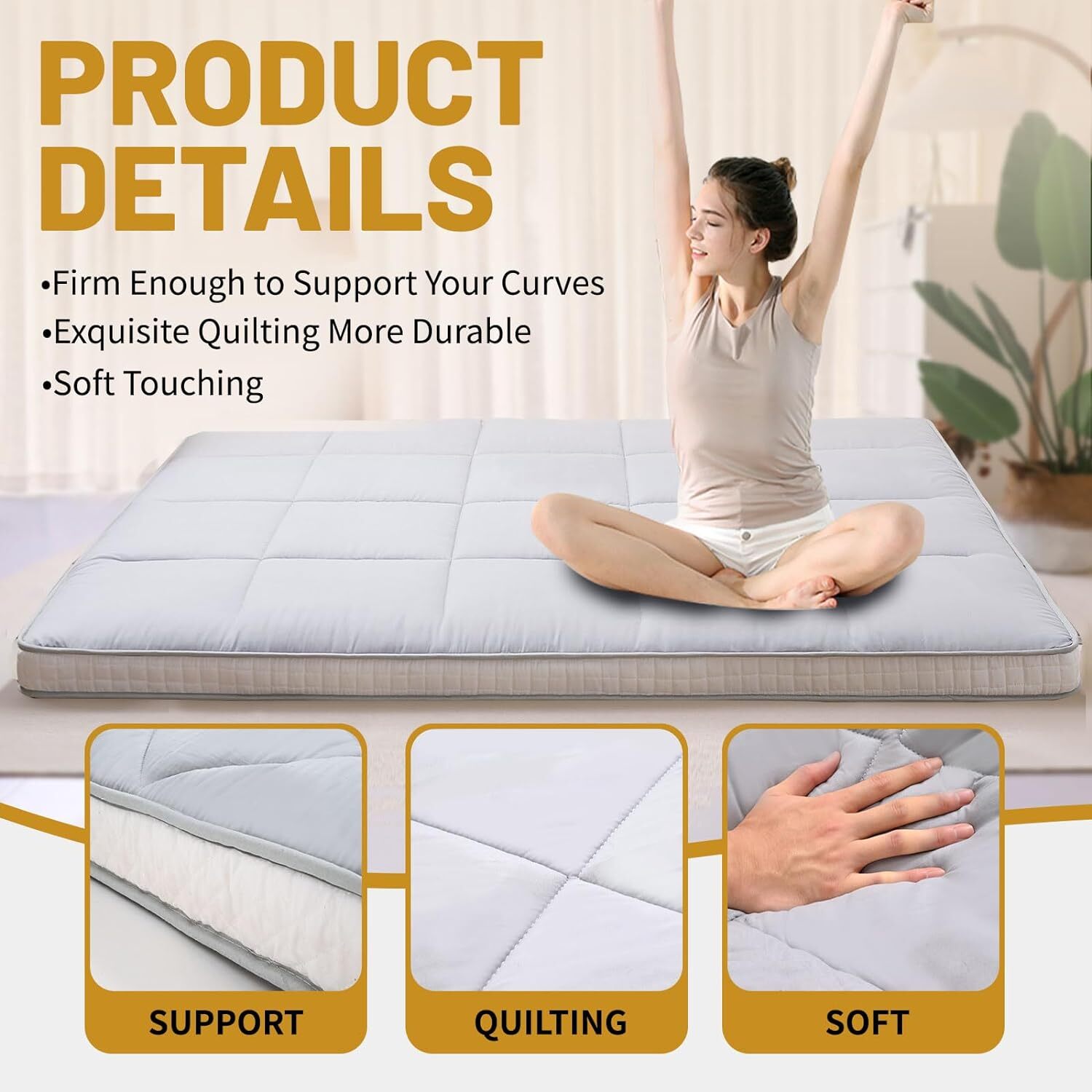 NAIZEA 5 in Extra Thick Futon Floor Mattress, Japanese Folding Roll Up Mattress