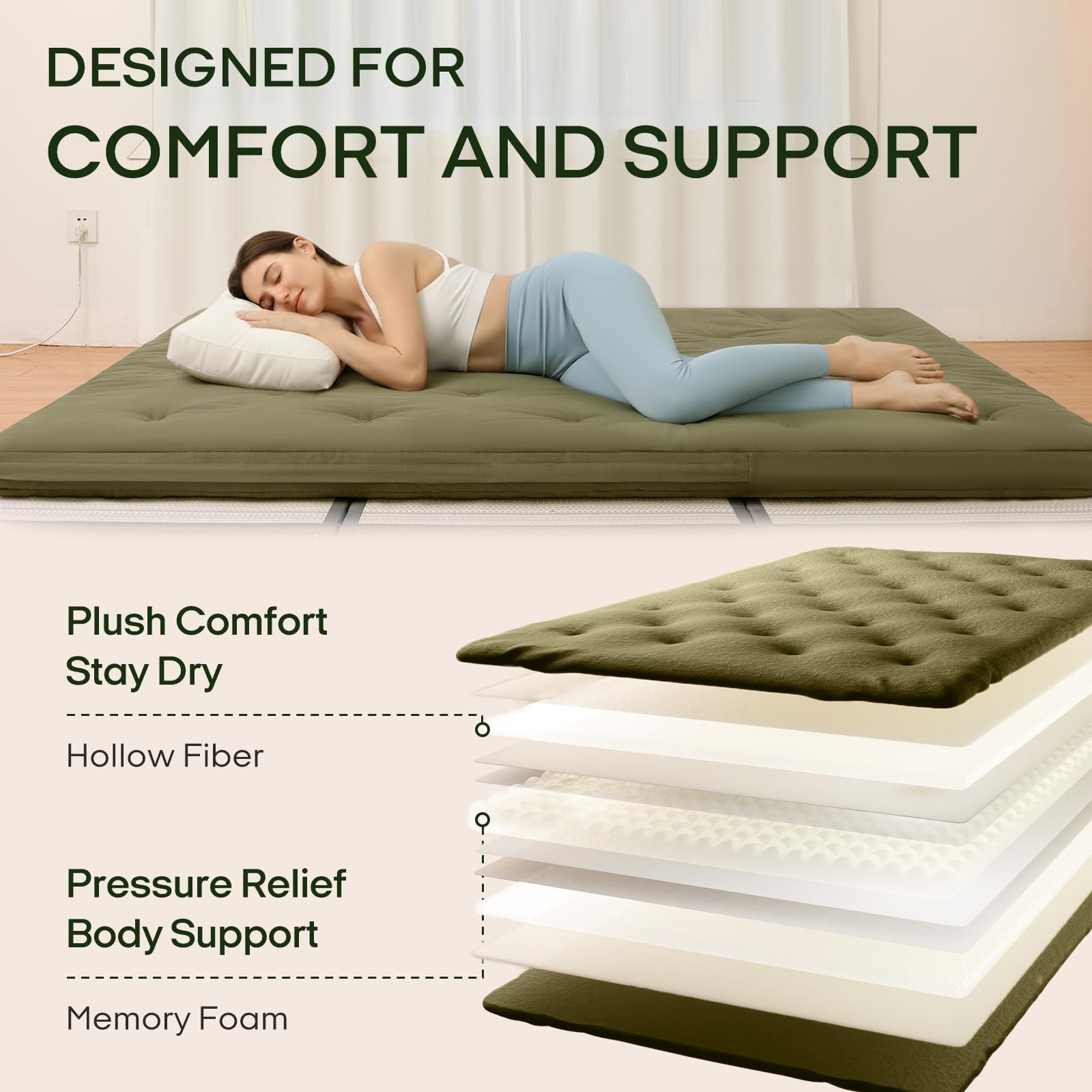 Japanese Floor Futon Mattress Twin Size 75″x 39″, 100% Cotton Cover 2.5” Thi…