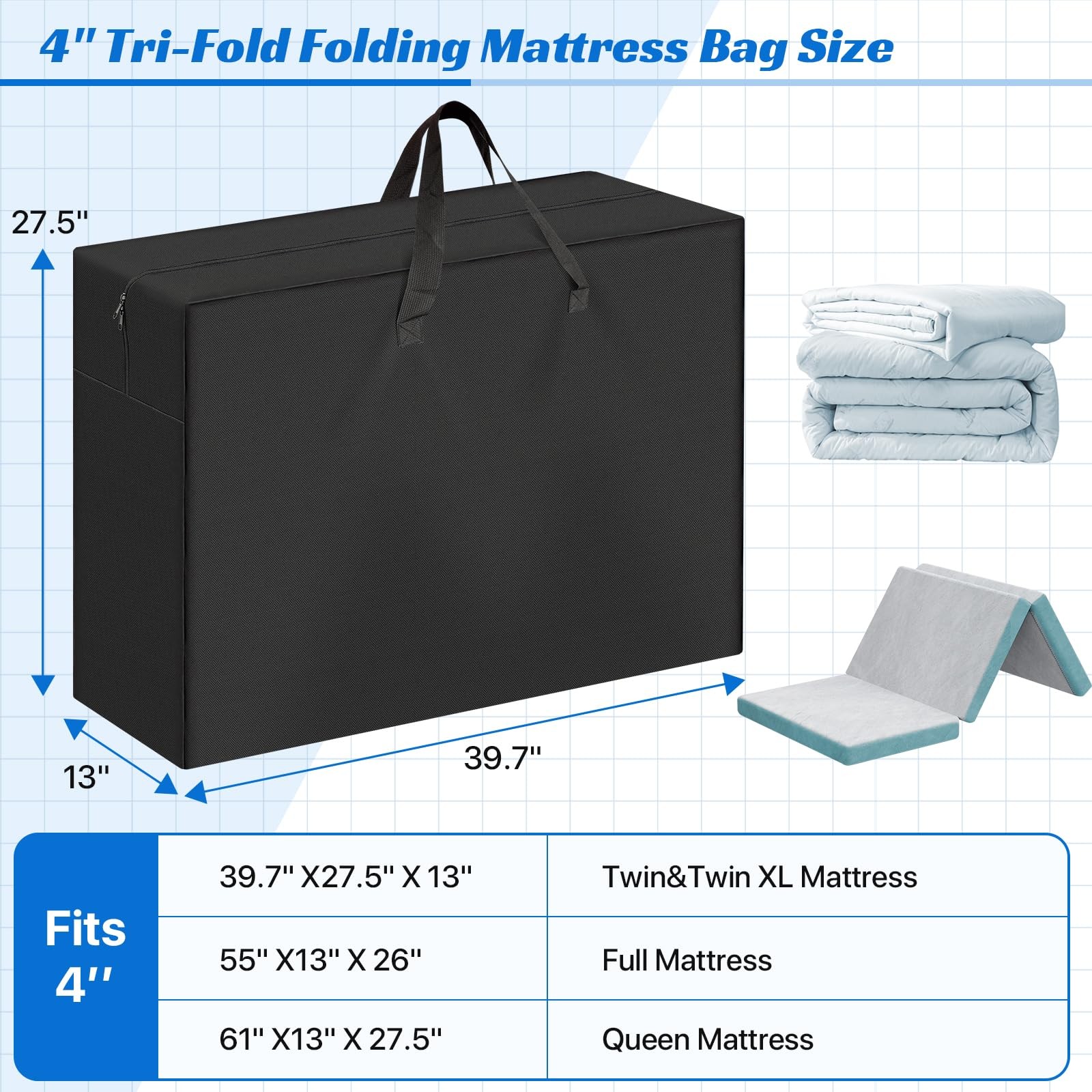 Foldable Mattress Storage Bag, 39.7″ X27.5″ X13″ Portable Waterproof Carry Ca…