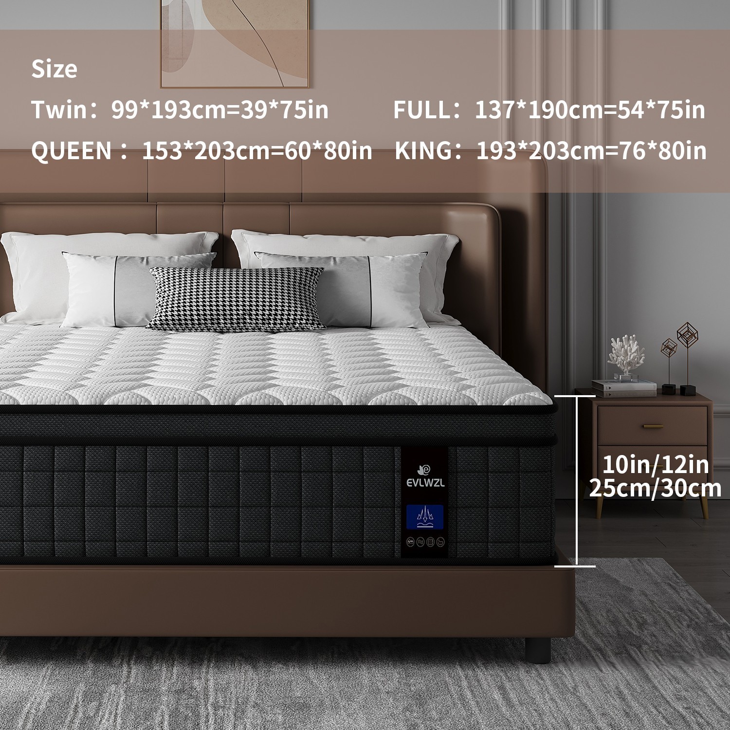 10″12″Twin Full Queen King Size Gel Memory Foam Mattress in a Box, Made in USA