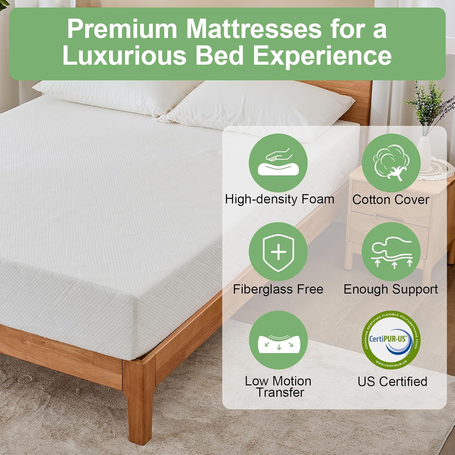 Extra Firm Mattress Twin XL Size 8 Inch, Premier High Density Foam Mattresses in