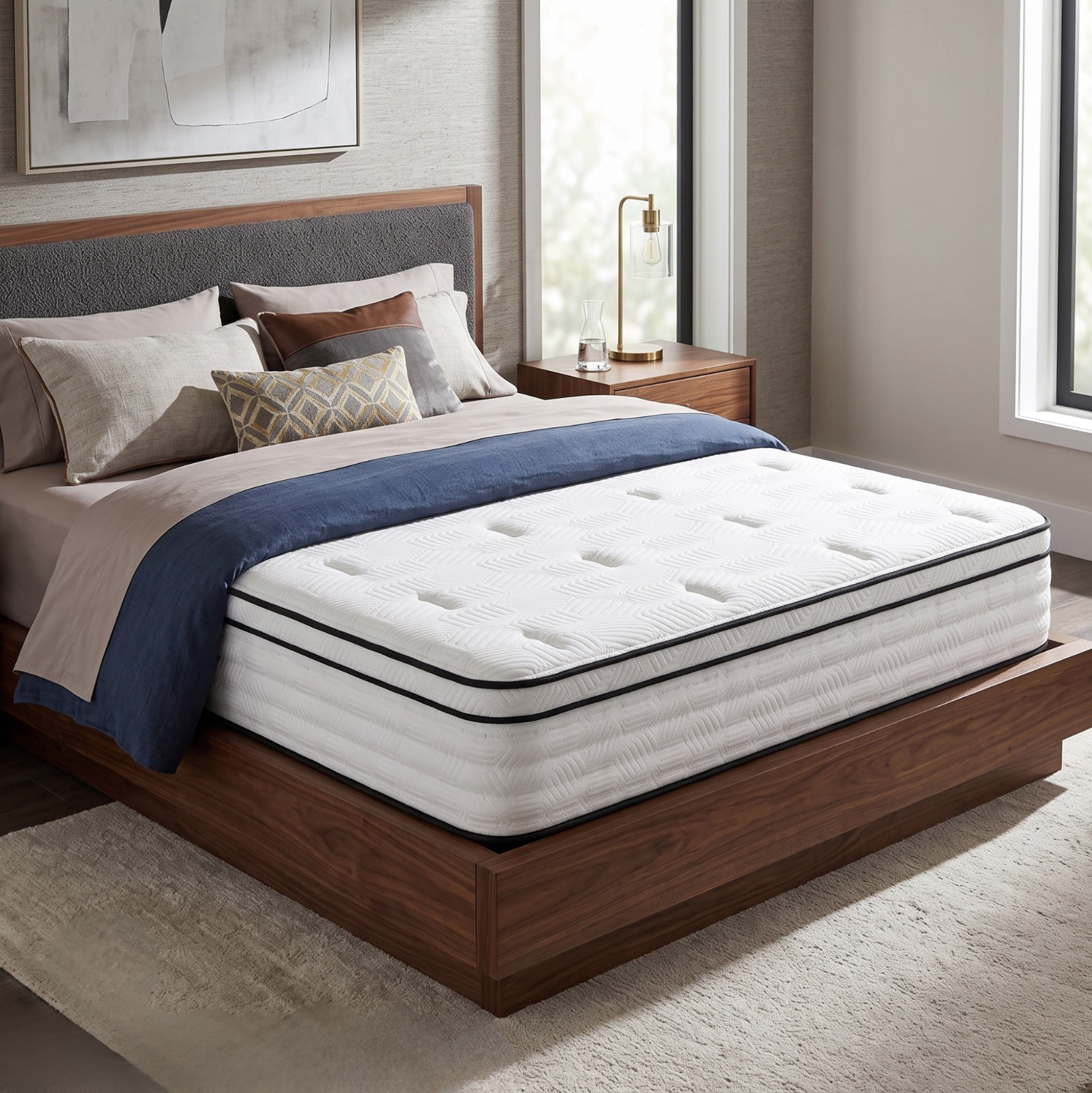 12″ Euro Top Pocket Coil Hybrid Memory Foam Mattress Medium Firm Bed in a Box