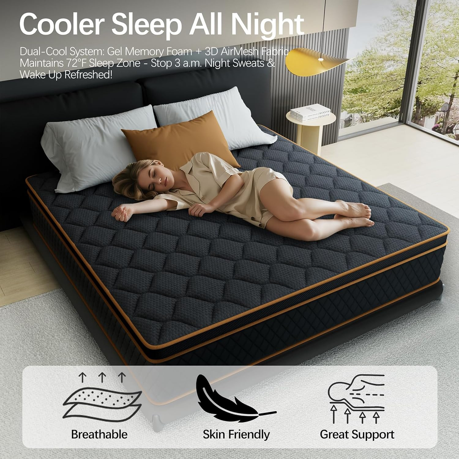 14″ King Size Gel Hybrid Mattress, Medium Firm, Motion Isolation, CertiPUR-US