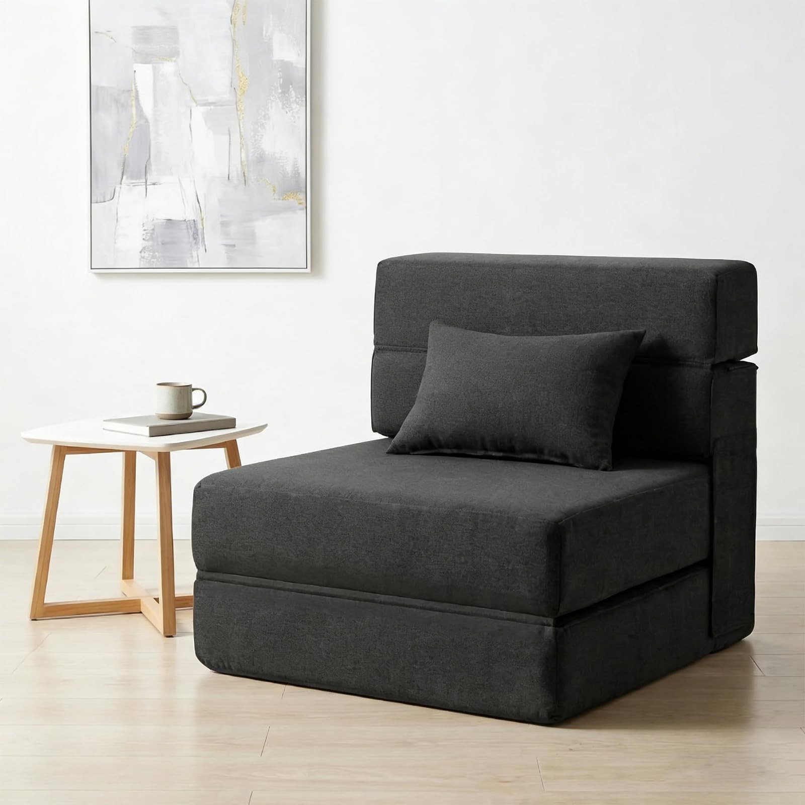 SUYOLS Folding Sofa Bed with Pillow- Convertible Single(26″ width), Dark Gray