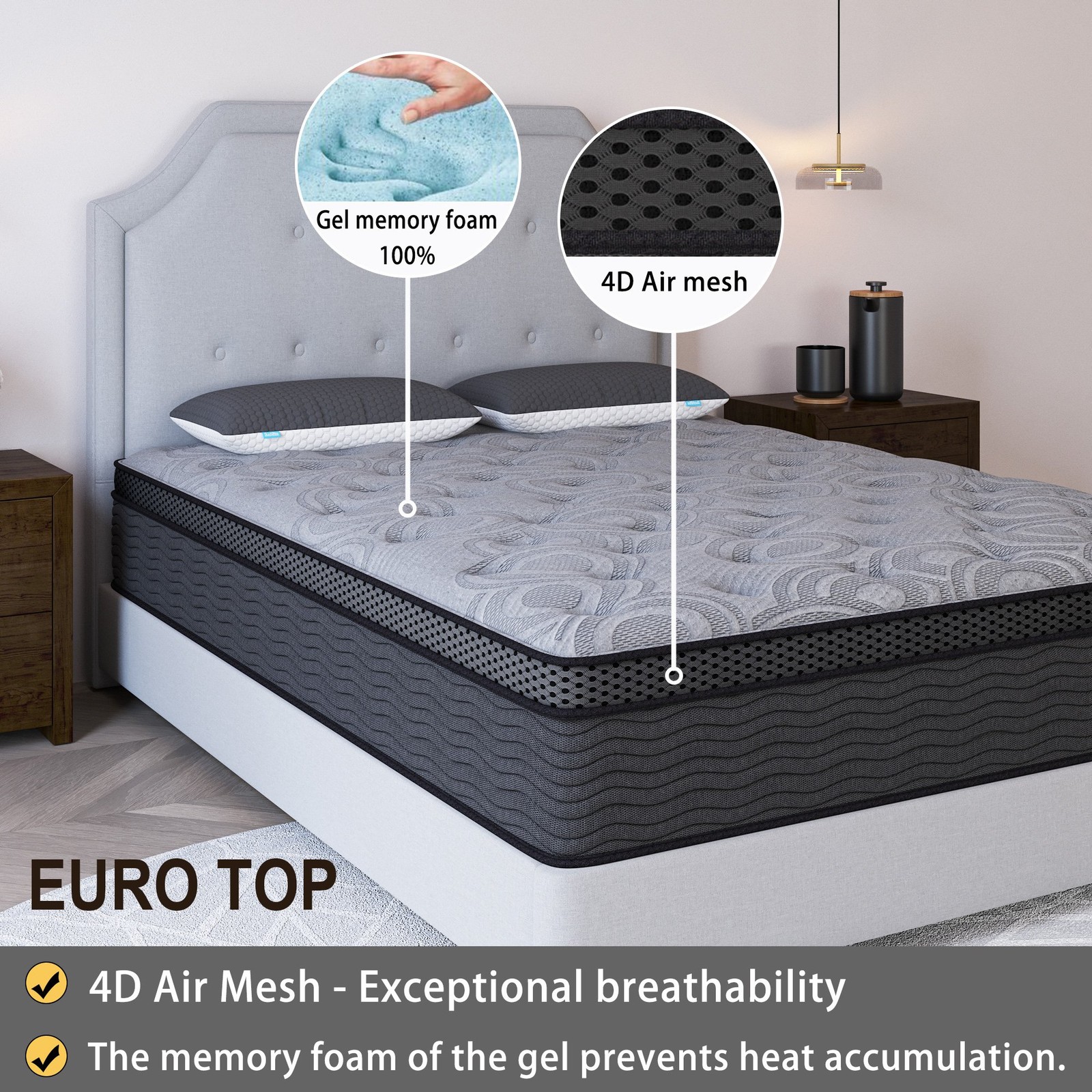 9″ 12″ 14″ Gel Memory Foam Mattress Twin Full Queen King Hybrid Spring In A Box
