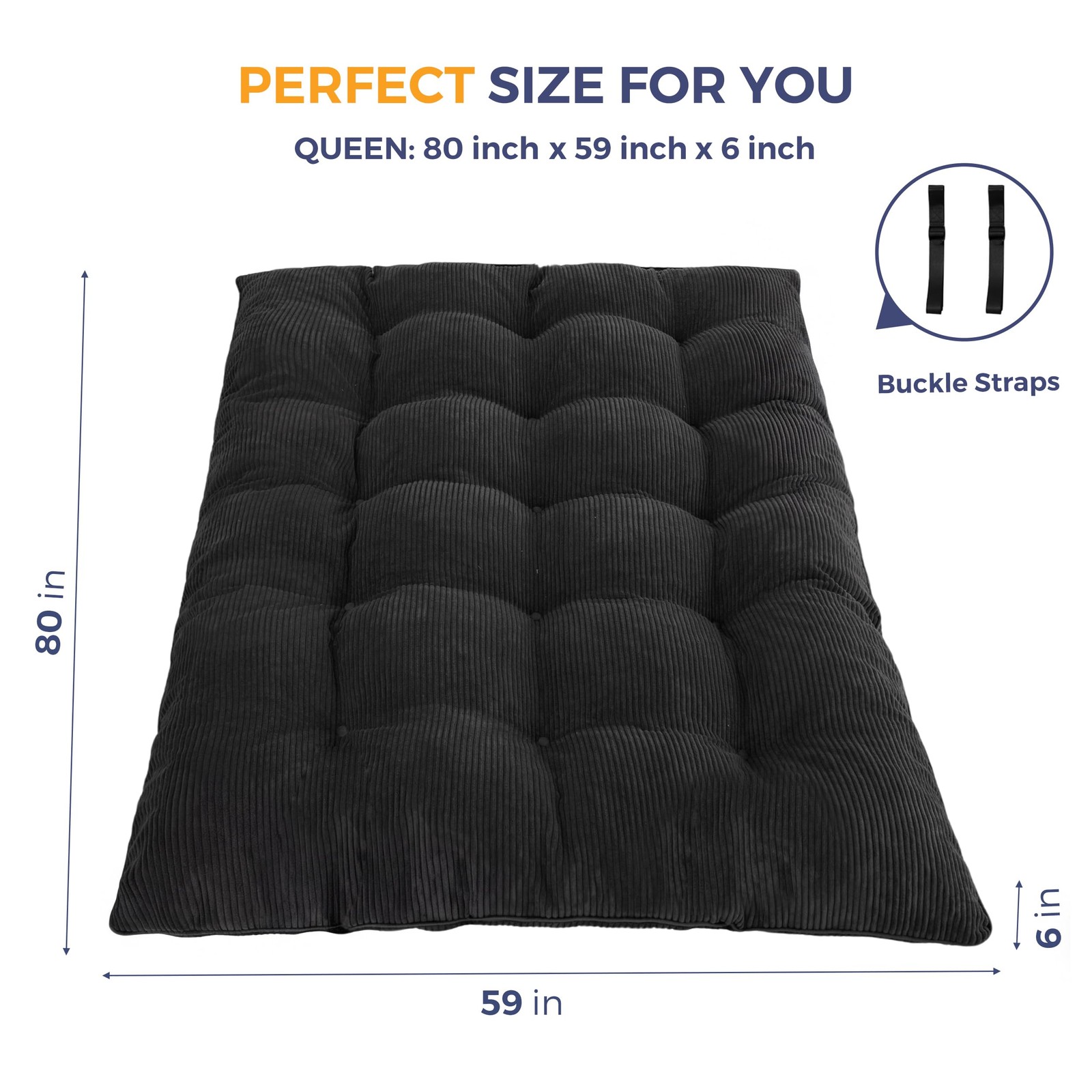 6″ Japanese Floor Mattress, Foldable Futon Mattress Queen Size, Tufted Roll U…
