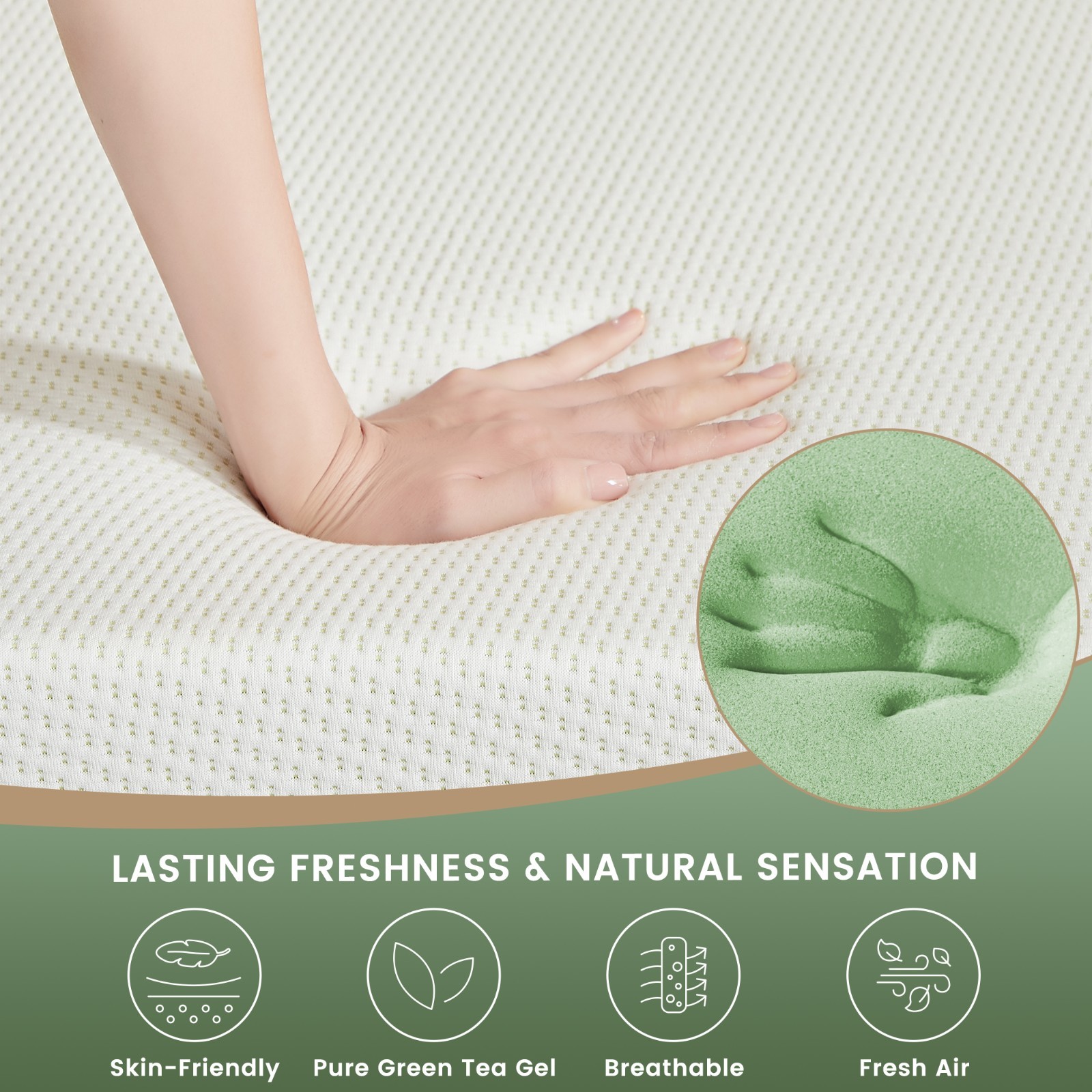 5″ 6″ Breathable Green Tea Comfortable Gel Memory Foam Mattress Pressure Relief