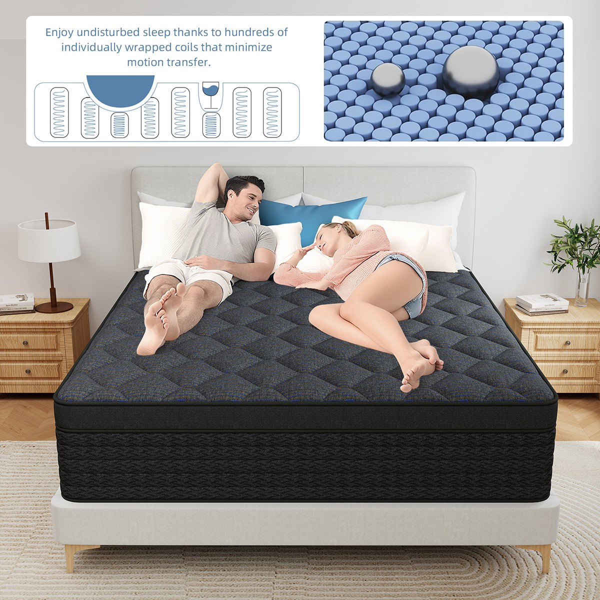 12″ 14″ Hybrid Mattress In A Box Gel Memory Foam Spring Twin Full Queen King