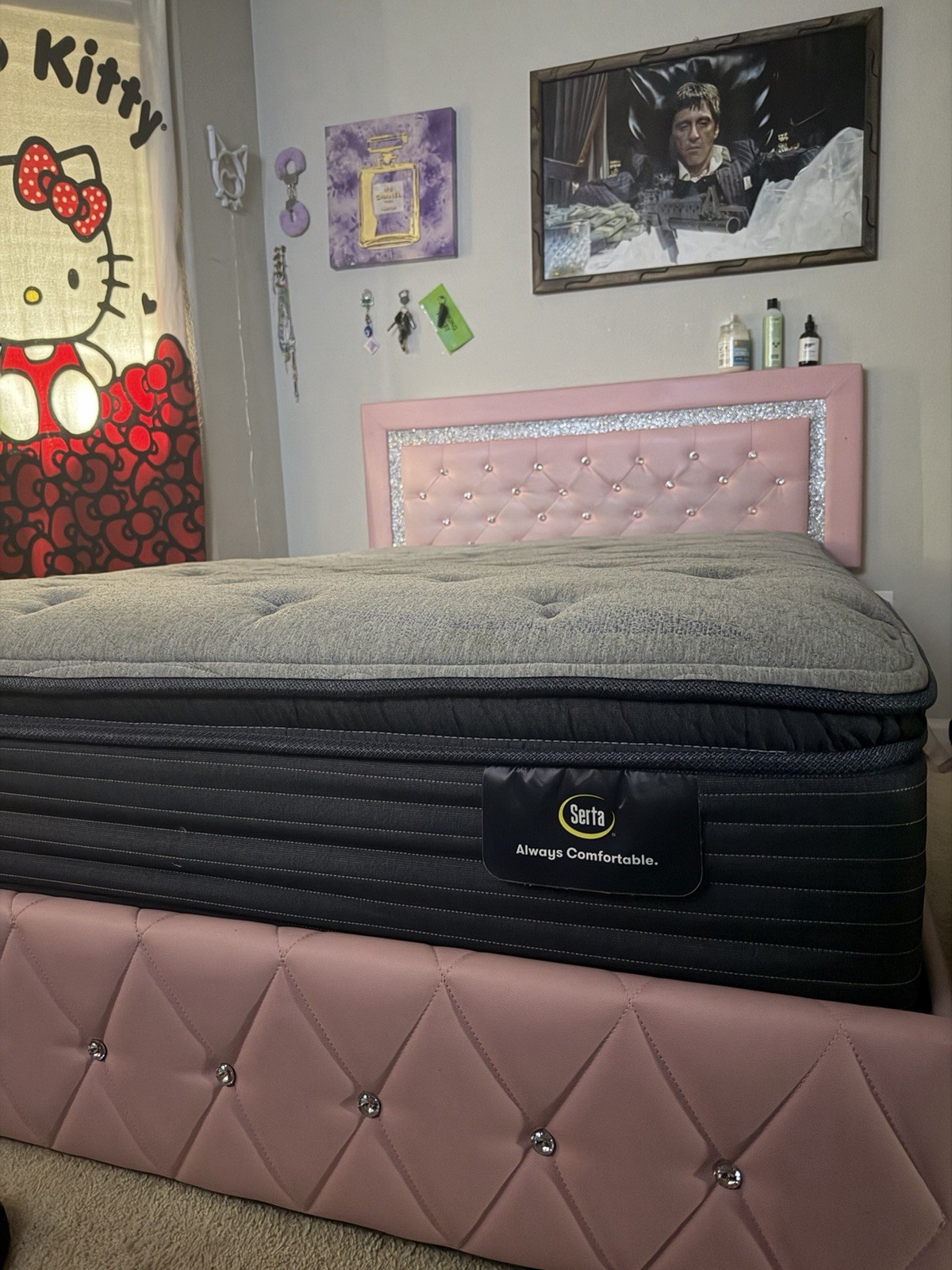 Serta Full Mattress Gray Black Medium Firm Solid Bedroom Used