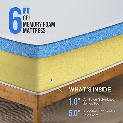 6″ Twin Gel Memory Foam Mattress – Medium Firm, Pressure Relief, Cooling, Washab