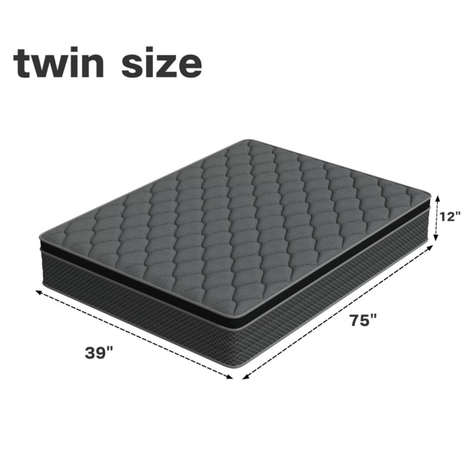 12in Memory Foam & Spring Hybrid Mattress Cooling Support Twin Size Bed In a Box