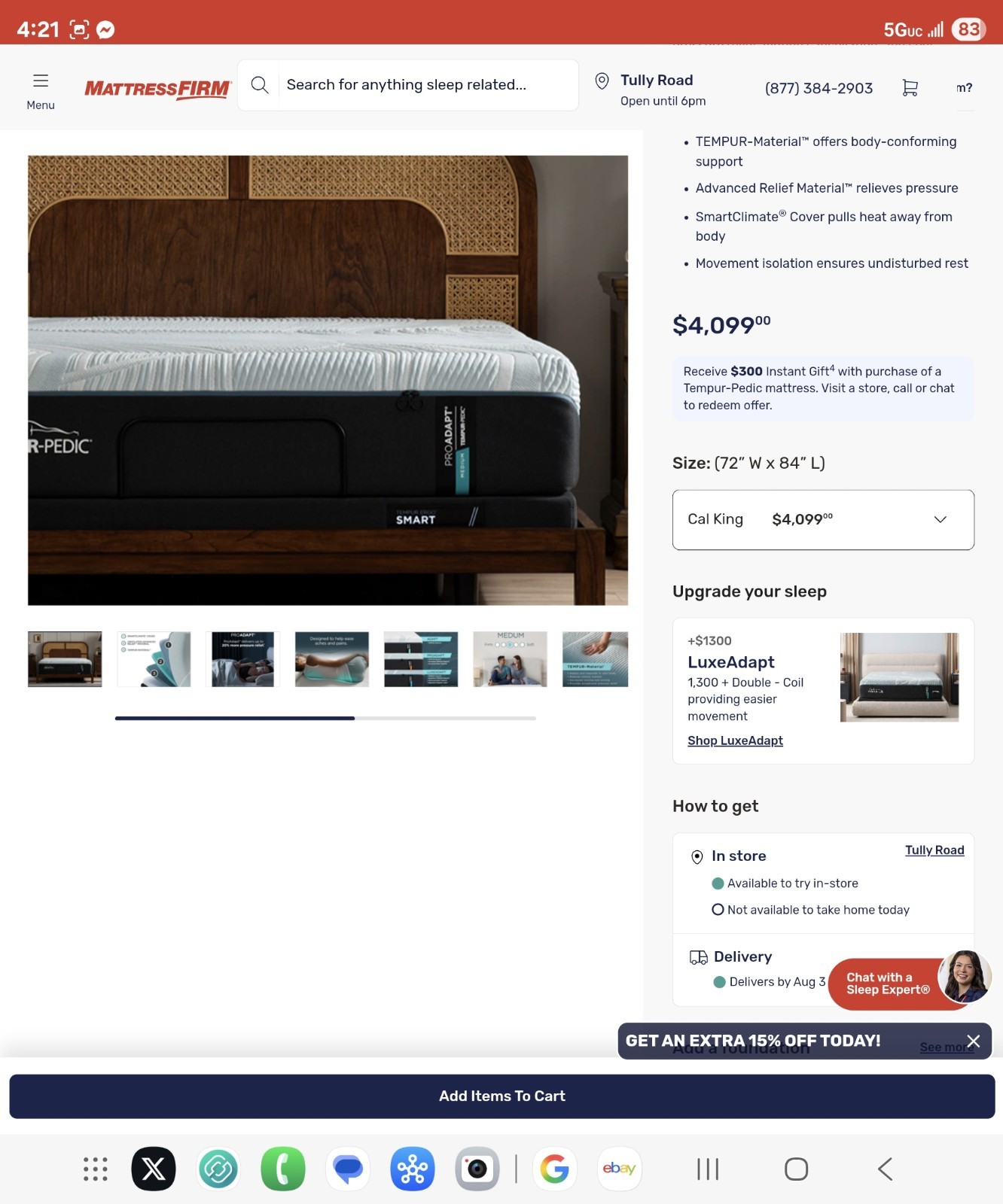 TempurPedic PRO ADAPT HYBRID 2.0 MEDIUM CALIFORNIA KING MATTRESS NEW CLEARANCE