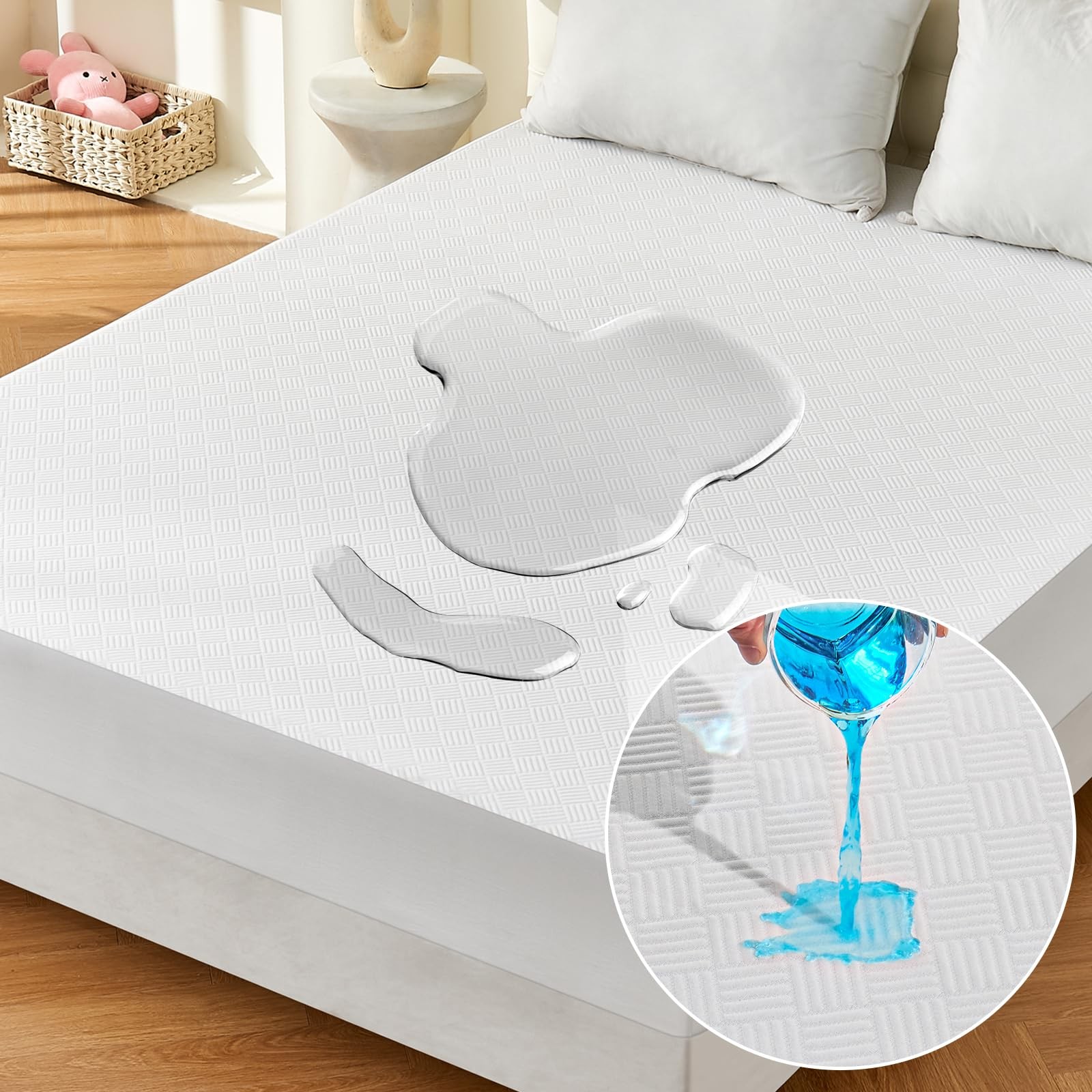100% Waterproof Queen Mattress Protector, Breathable Cooling 3D Queen, White