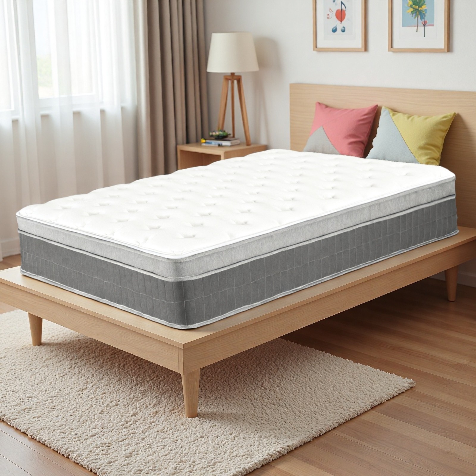Twin Hybrid Mattress 12″ – Memory Foam Medium Firm Breathable Gray Trim