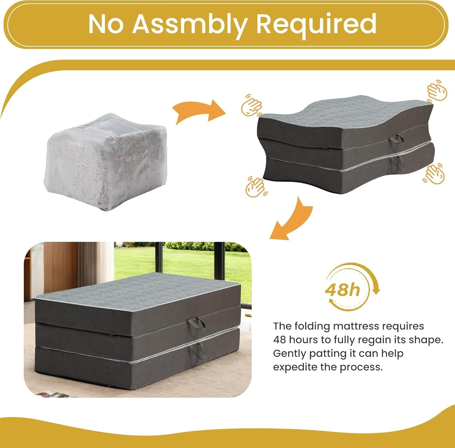 Tri Folding Mattress Queen Size – 6 Inch Dual-Layer Memory Foam Foldable Mattres