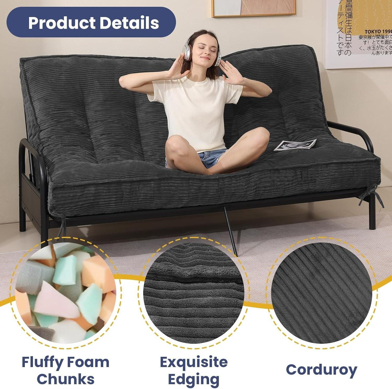 8″ Futon Mattress Full Size, Thick Futons Sofa Couch Bed Sleeper Sofa Bed, Floor