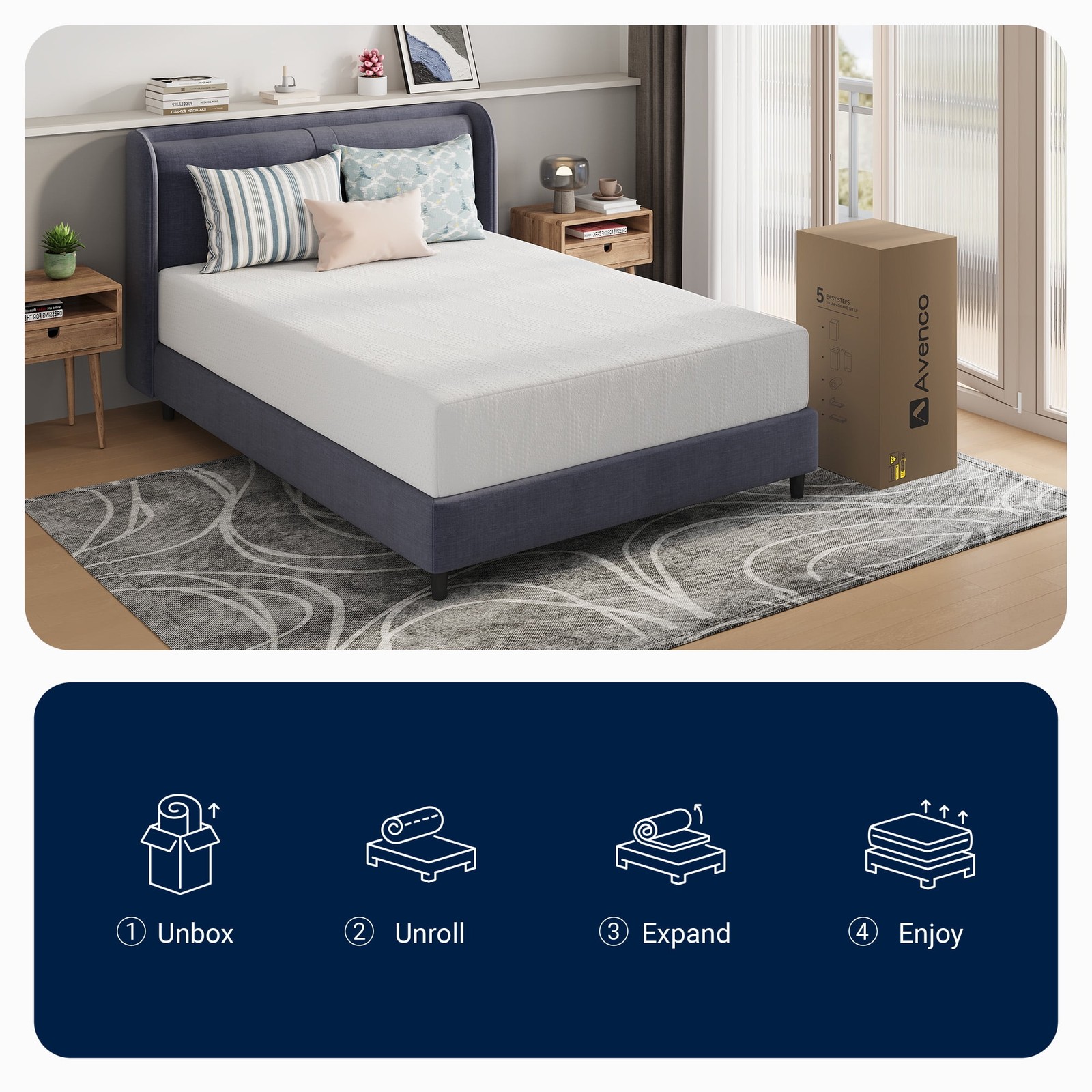 Avenco Victoria 12″ Medium Gel Memory Foam Cooling Motion Isolation Mattress, Qu