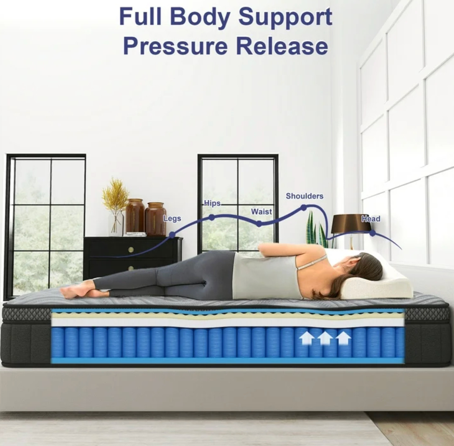 14″ Colchones KING Size De Espuma 14 Pulgadas Memory Foam Hybrid Bed Mattress