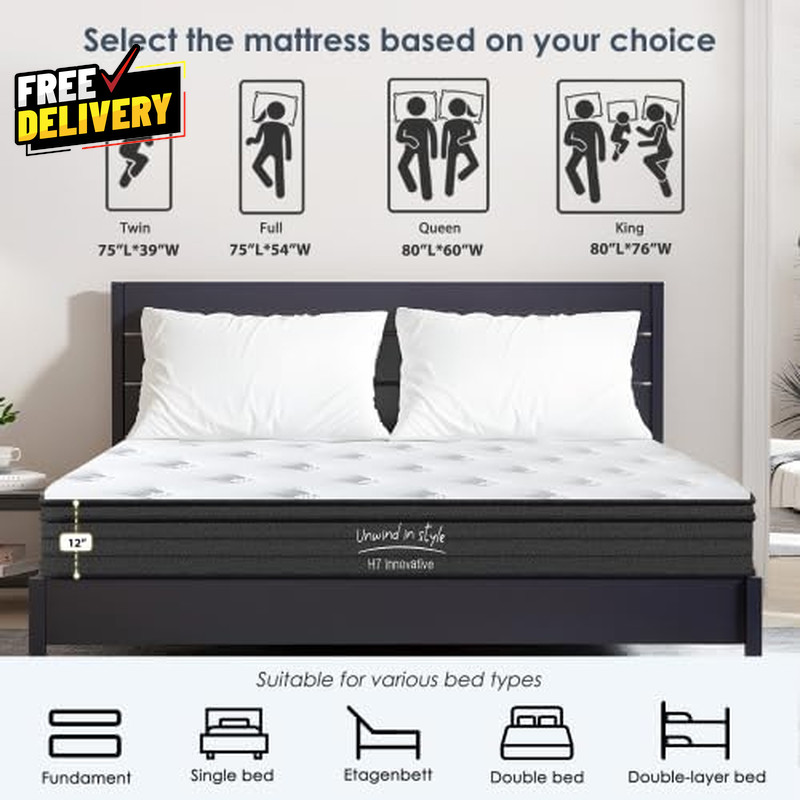 12 Inch Queen Memory Foam Hybrid Mattress Pocket Spring Medium Firm RV