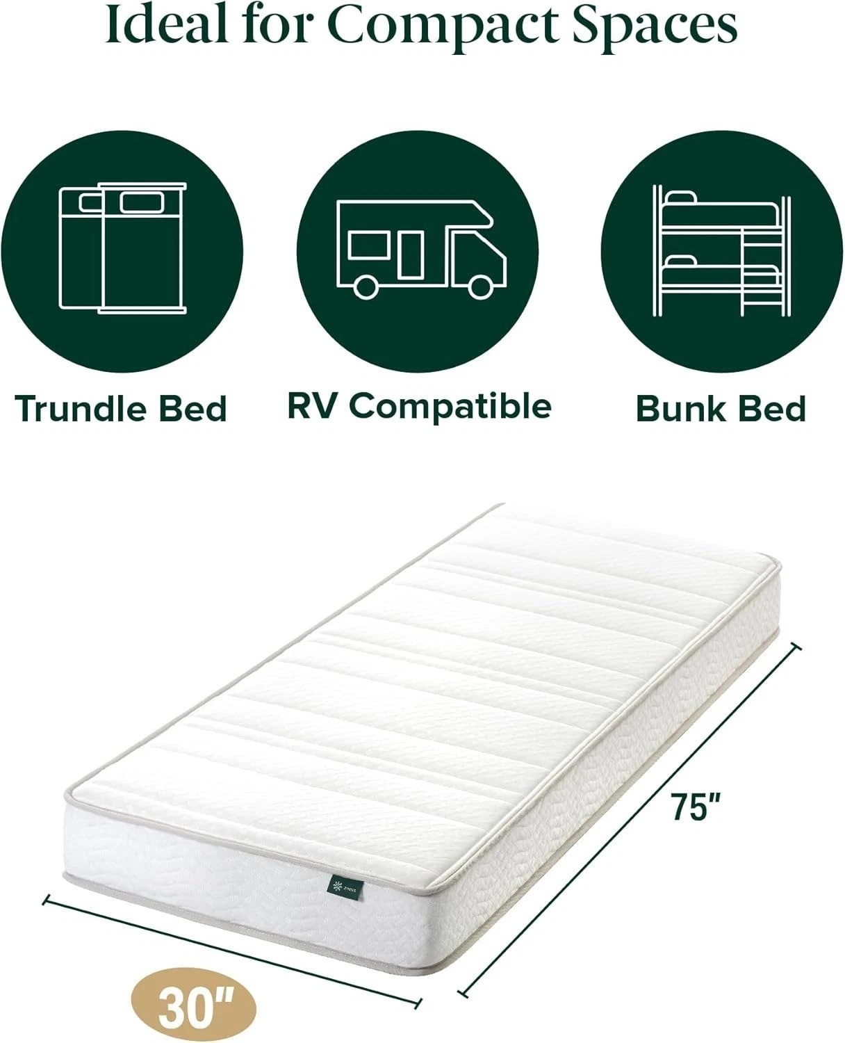 Narrow Twin Mattress 30” Wide x 75” Long, 6 Inch Foam & Spring Hybrid Mattres…